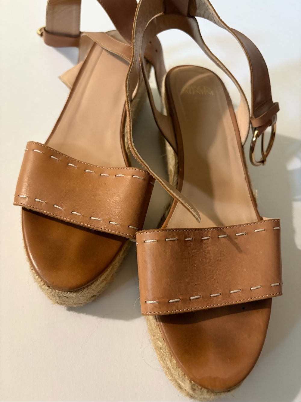 Frances Valentine Tan Leather Espadrille Wedge Sandals